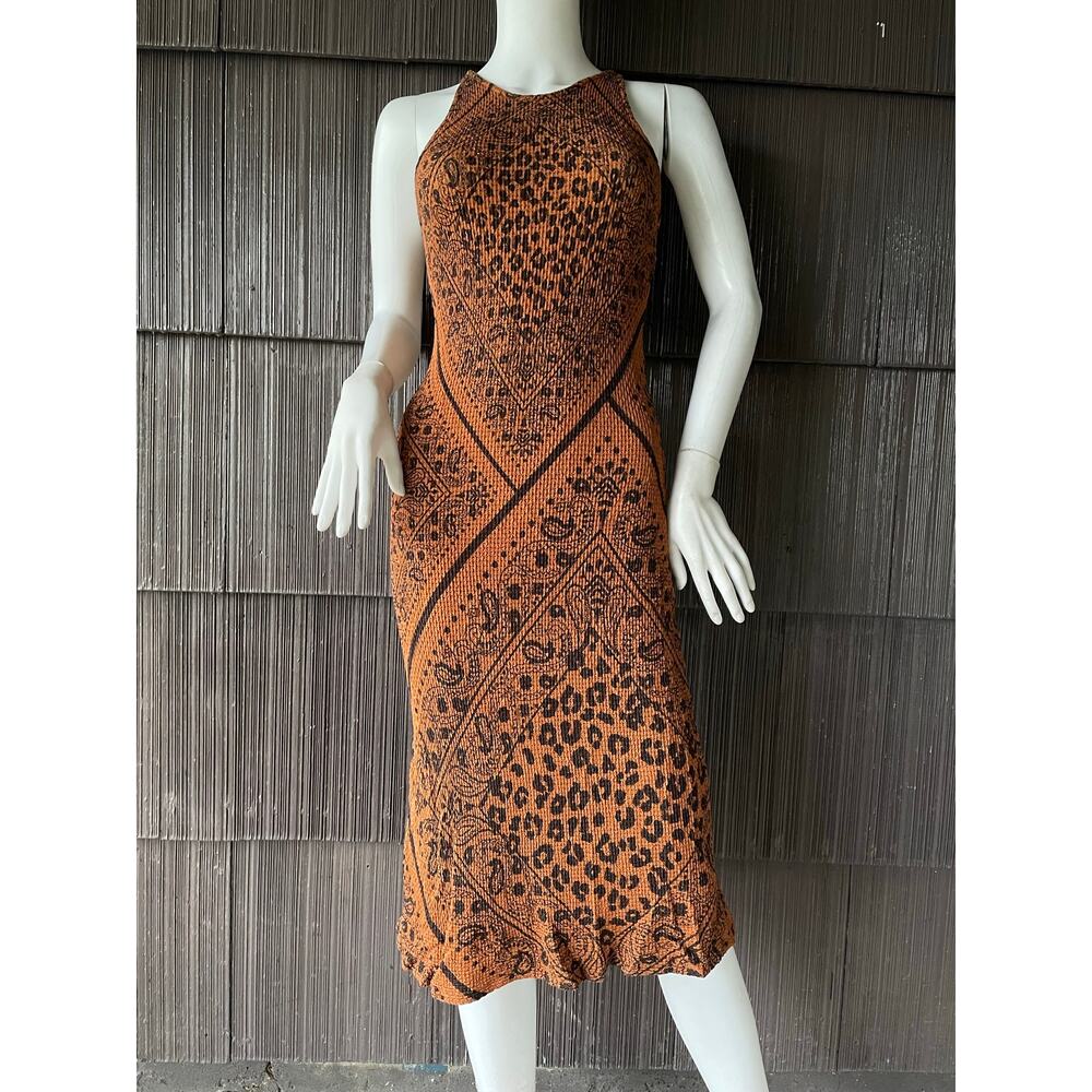🔥Farm Rio Anthropologie Alyse Knit Leopard Print Bodycon Midi Dress Size M - Picture 3 of 14